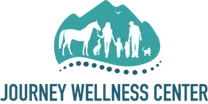 A logo with a horse and people.